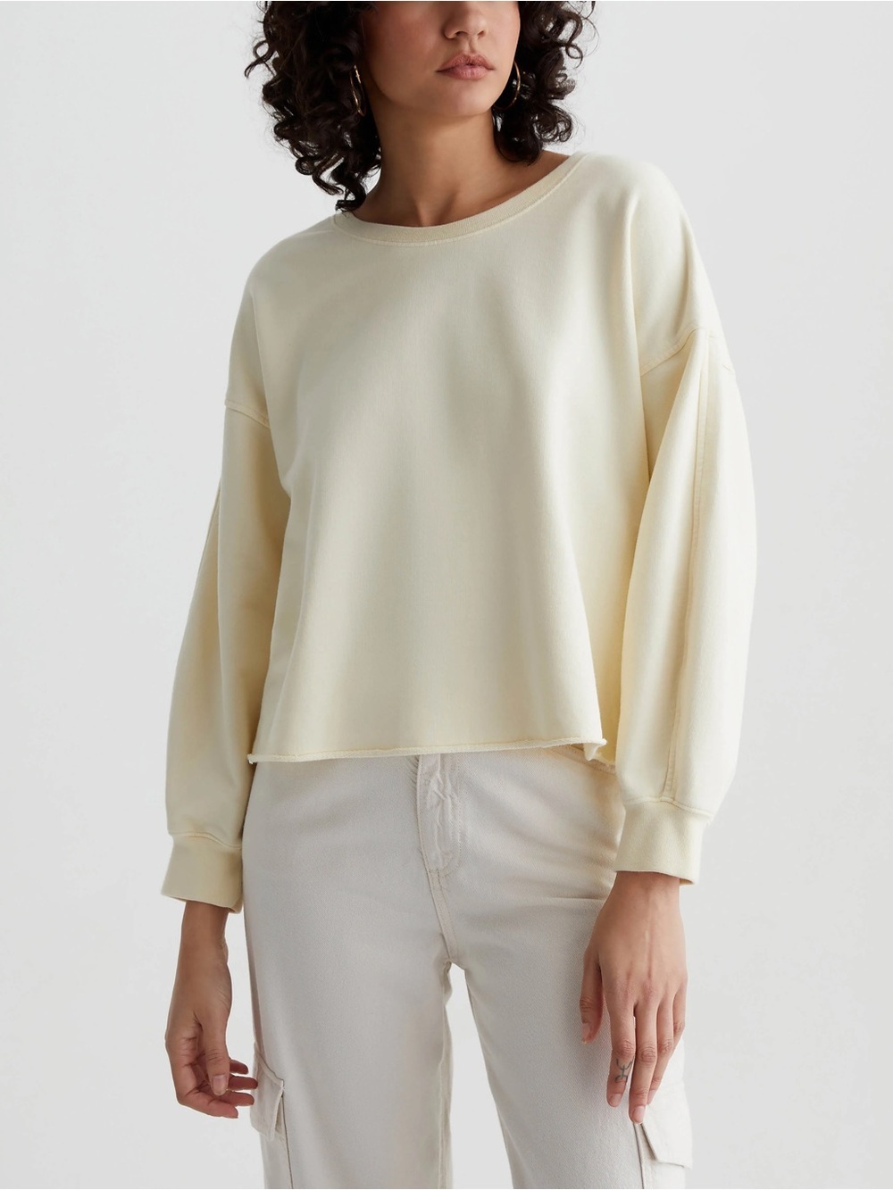AG Women’s Willow Cropped Pullover Sweatshirt in XS Butter Yellow Athleisure